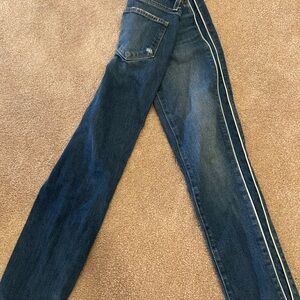 fashionable women's double stripped legged jeans.